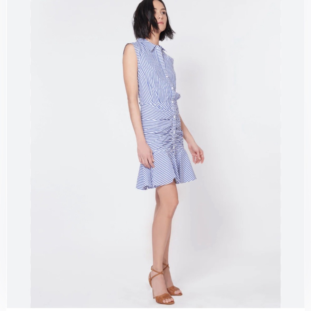 Veronica Beard Blue/White Striped Sleeveless Striped Flounce Dress - Picture 2 of 10
